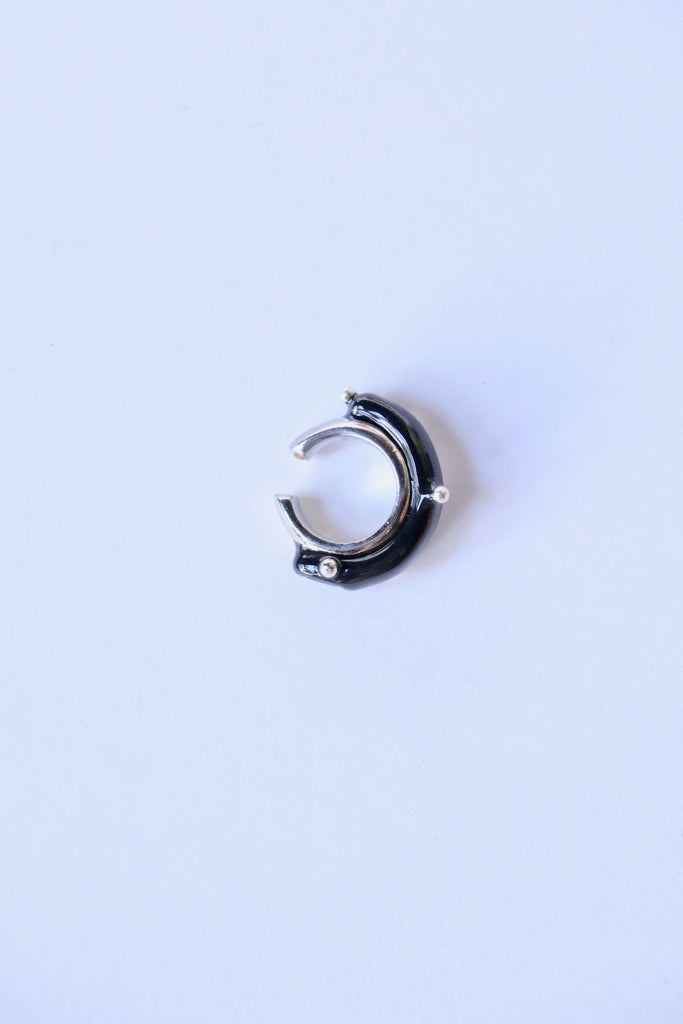 Hannayoo Works Mini Moon Ear Cuff in Rhodium Plated Brass in Black- Single Jewelry Hannayoo Works 