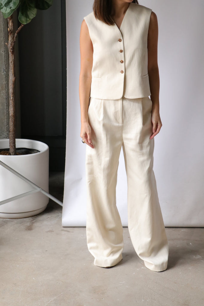 Loulou Studio Idai Pants in Frost Ivory Bottoms Loulou Studio 