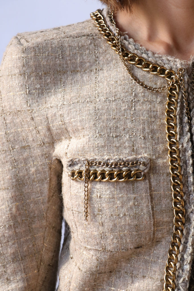 R13 Square Shoulder Tweed Jacket in Beige Outerwear R13 