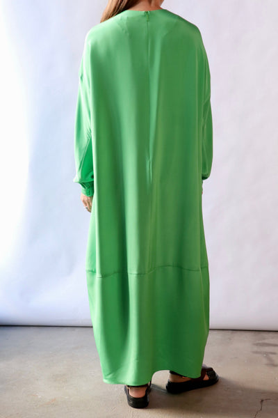 Tibi 4-Ply Silk Long Sleeve Cocoon Dress in Green
