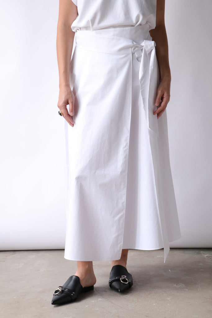 Tibi Eco Poplin Back Wrap Skirt in White Bottoms Tibi 