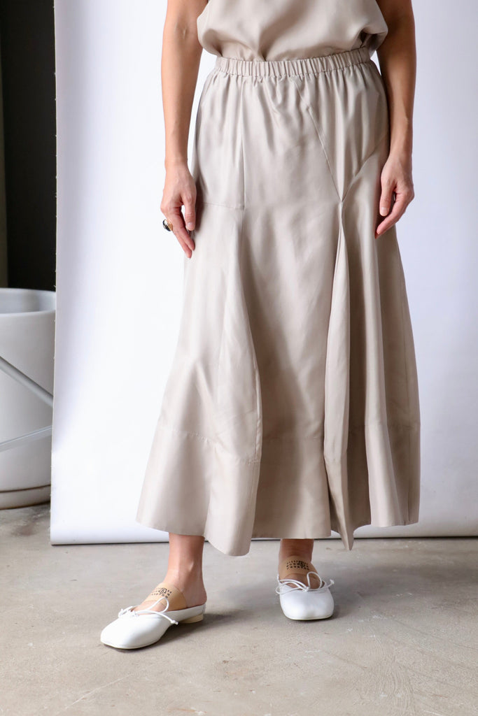 Tibi Silk Habutai Circular Seamed Skirt in Light Stone Bottoms Tibi 