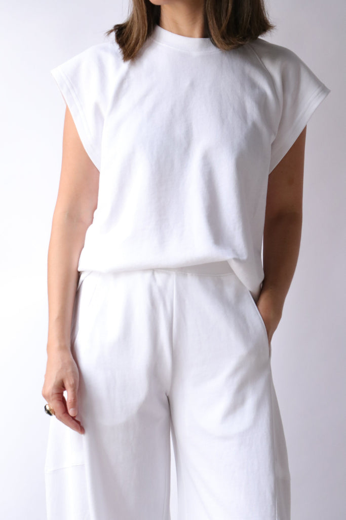 Tibi Summer Sweatshirting Sleeveless Easy Top in White tops-blouses Tibi 