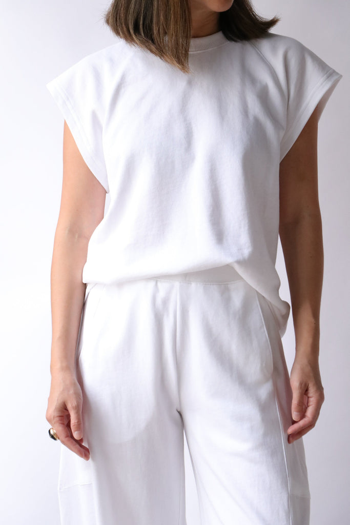 Tibi Summer Sweatshirting Sleeveless Easy Top in White tops-blouses Tibi 