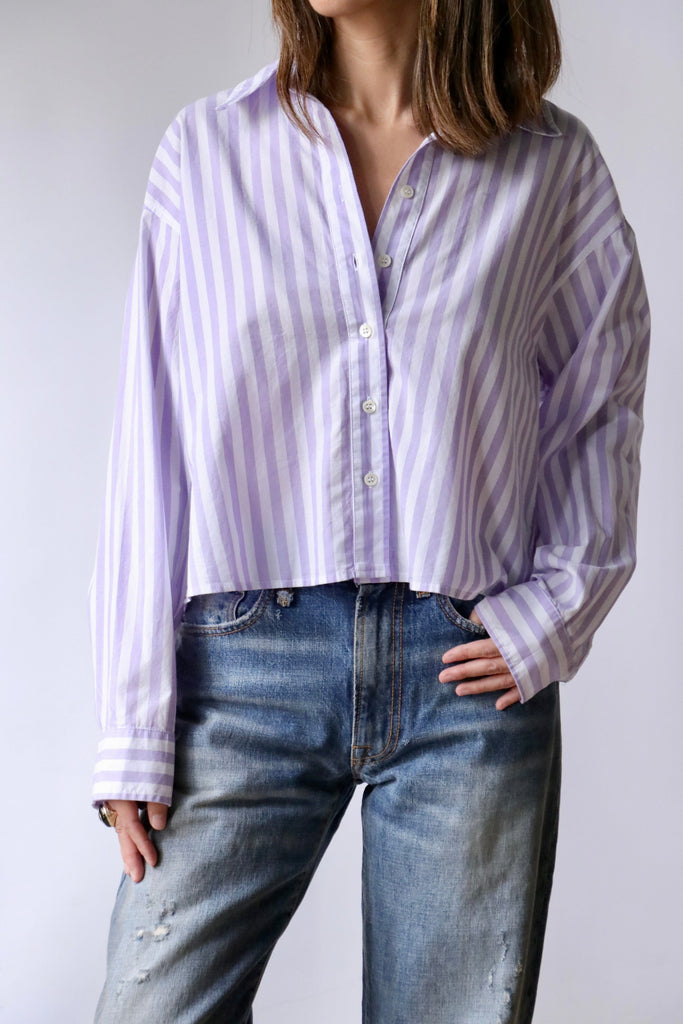 Xirena Morgan Shirt in Amethyst Stripe tops-blouses Xirena 