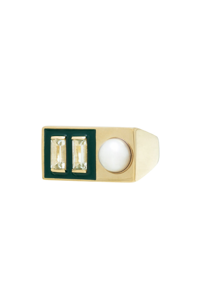Aliita Deco Piscina Ring in Green Amethyst/Freshwater Pearl Jewelry Aliita 