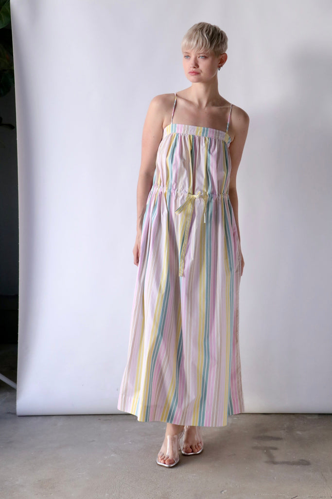 Ganni Stripe Cotton Maxi Strap Dress in Multi Color Dresses Ganni 