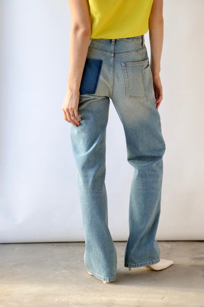 Gauchere Cut-out Straight Leg Denim in Blue Stone Bleach