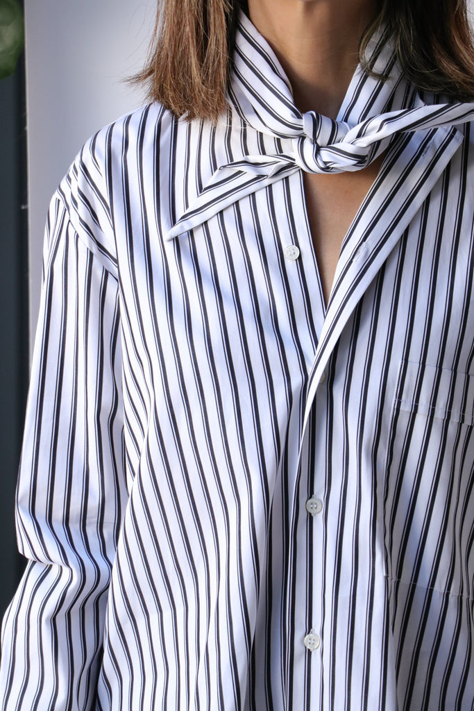 Plan C Striped Poplin Shirt in White/Black tops-blouses Plan C 