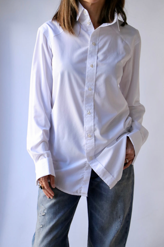 R13 High Collar Button Up in White tops-blouses R13 