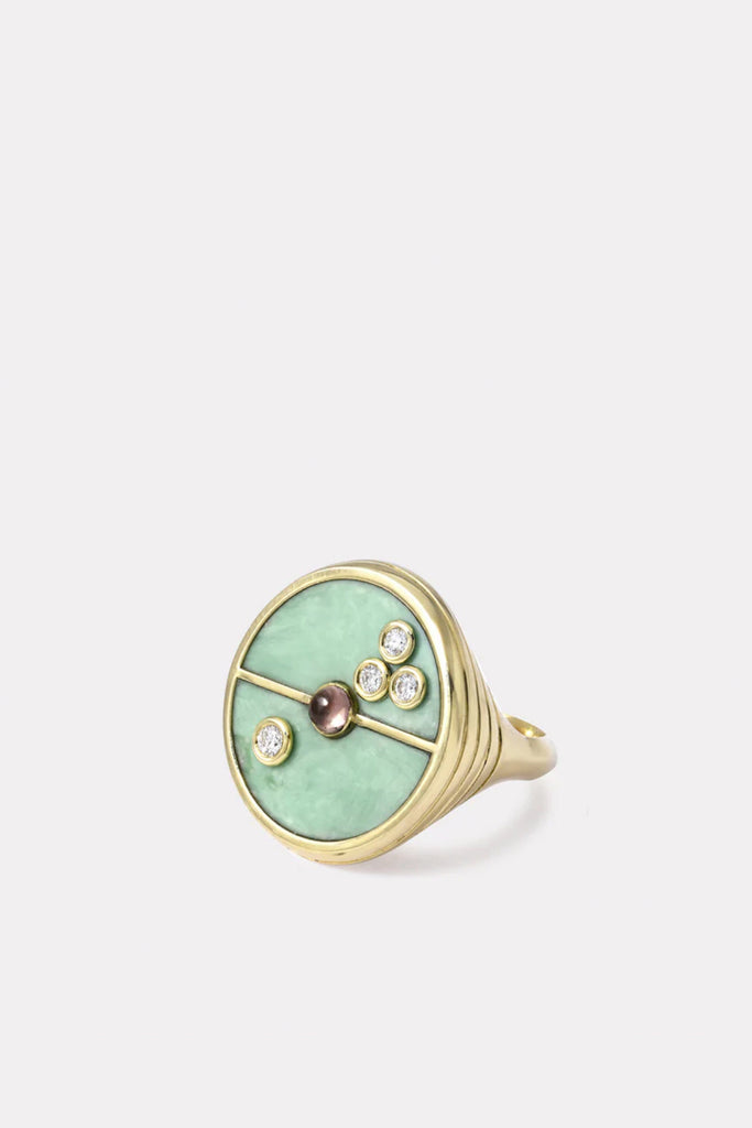 Retrouvai Compass Signet Ring in Green Turquoise Jewelry Retrouvai 