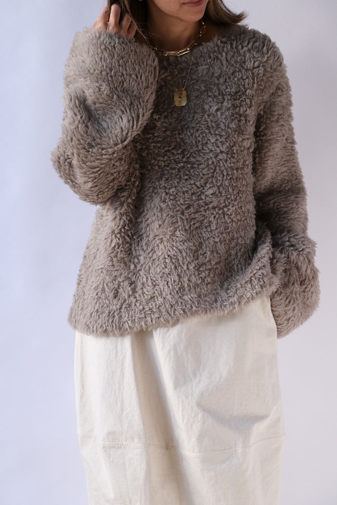 Lauren Manoogian Handknit Fur Crewneck in Taupe