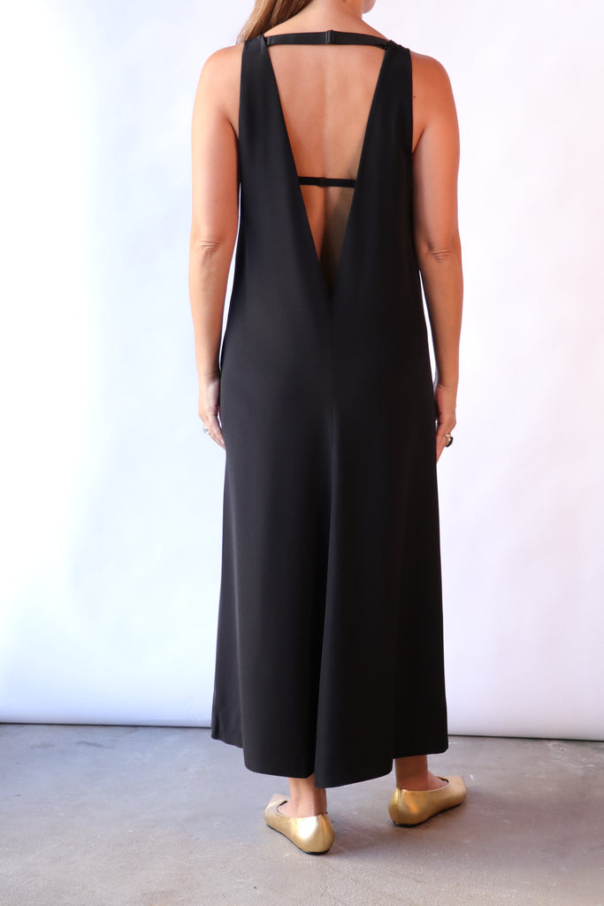 Tibi 4-Ply Silk V-Neck Dress With Bra in Black