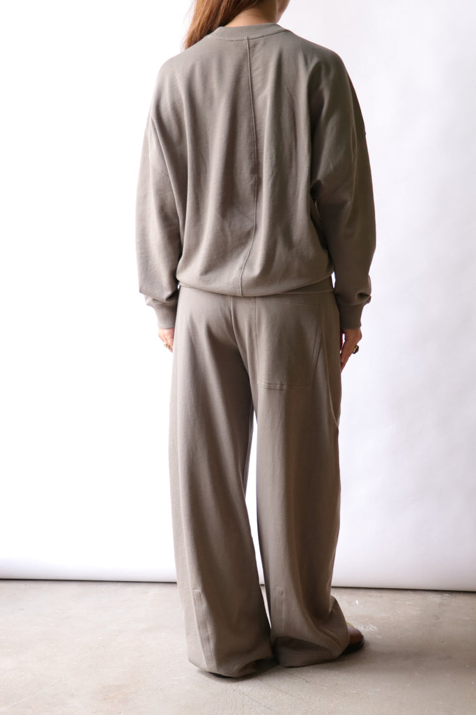 Tibi Light Weight Sweatshirting Crewneck Sweatshirt in Dark Stone