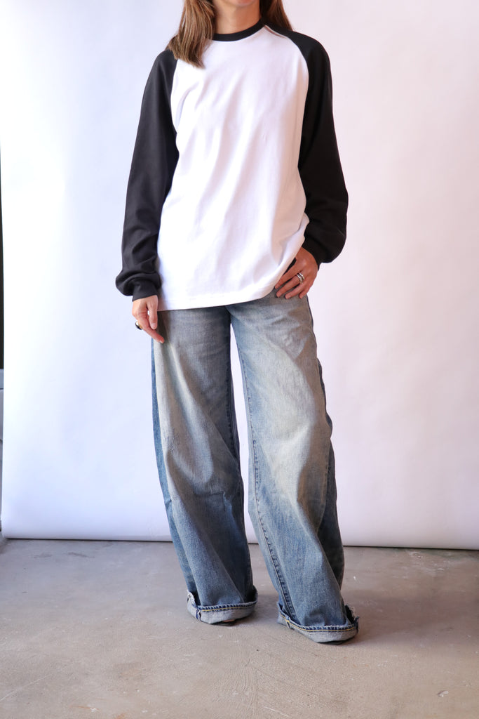 Tibi Perfect T Sculpted Baseball T in Black/White Multi