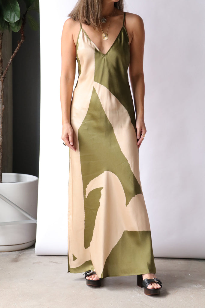 Aeron Prima Printed Dress in Olive Mono Dresses Aeron 