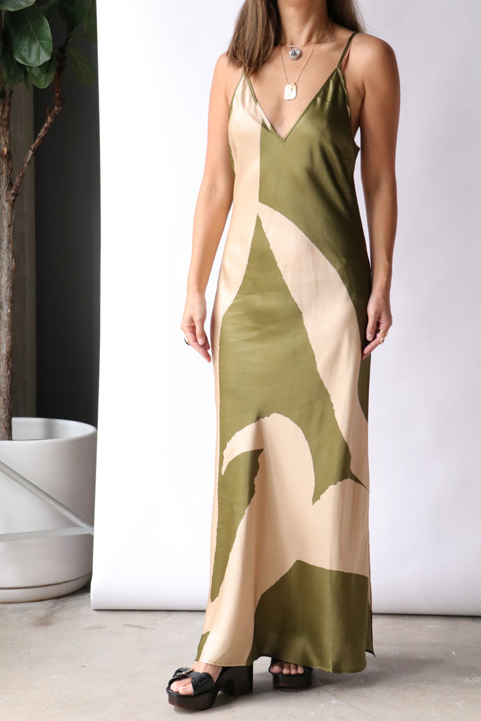 Aeron Prima Printed Dress in Olive Mono Dresses Aeron 