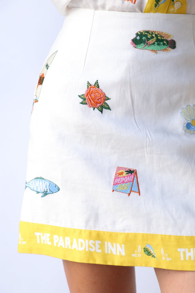 Alémais Blue Marlin Embroidered Skirt Bottoms Alémais 