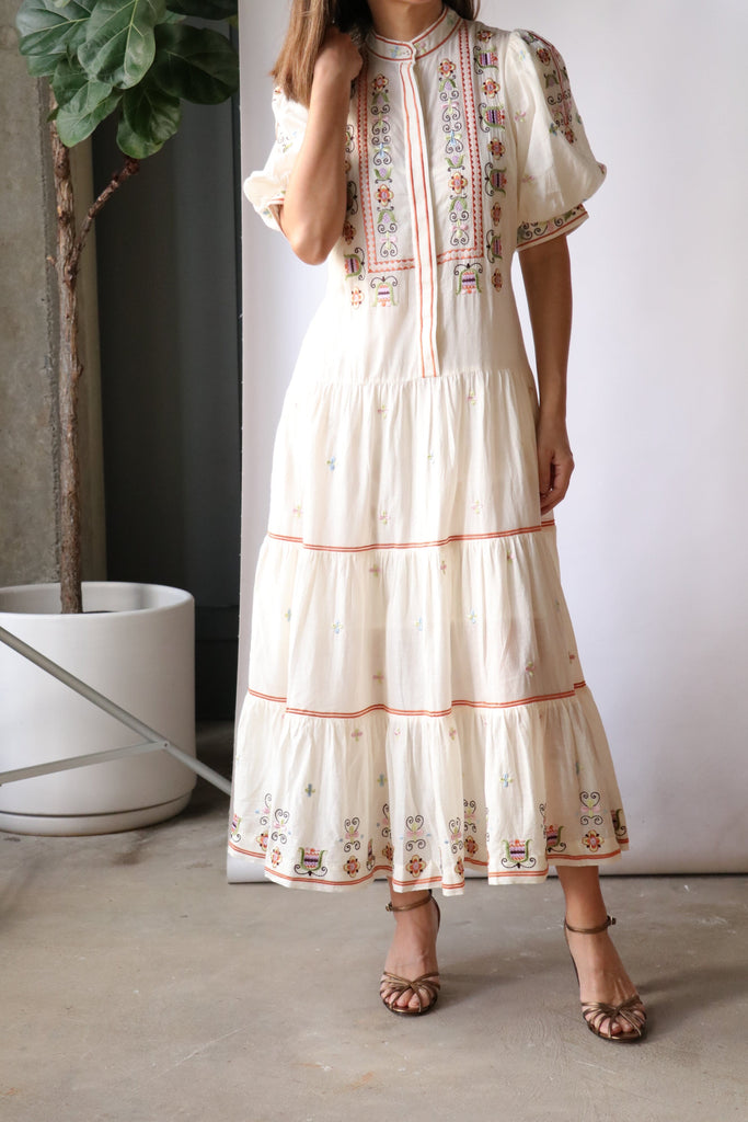 Alémais Lovella Tiered Midi Dress in Ivory Dresses Alémais 