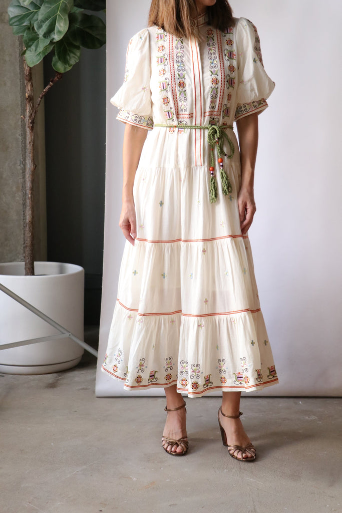 Alémais Lovella Tiered Midi Dress in Ivory Dresses Alémais 