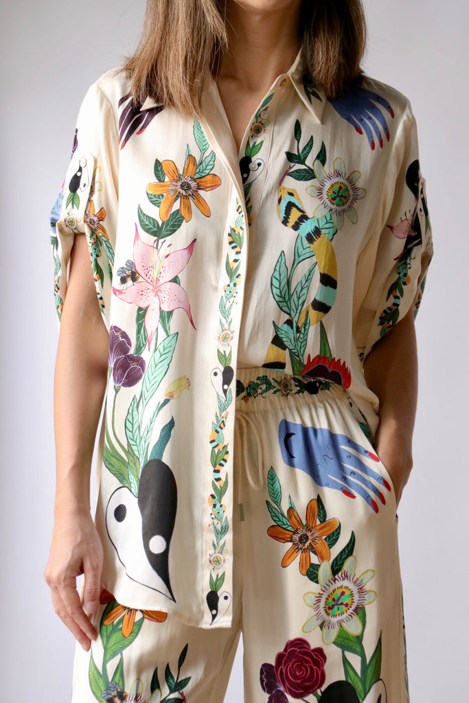Alémais Meagan Oversized Silk Shirt in Cream tops-blouses Alémais 