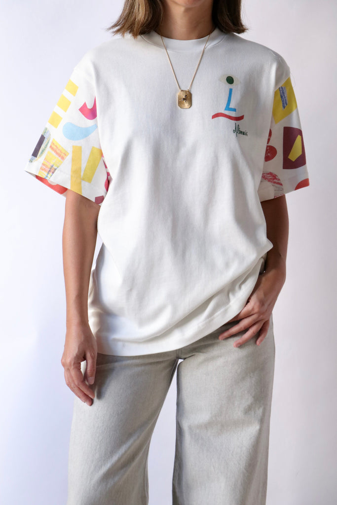 Alémais Nadia Face Tee in White/Multi T-Shirts & Tanks Alémais 