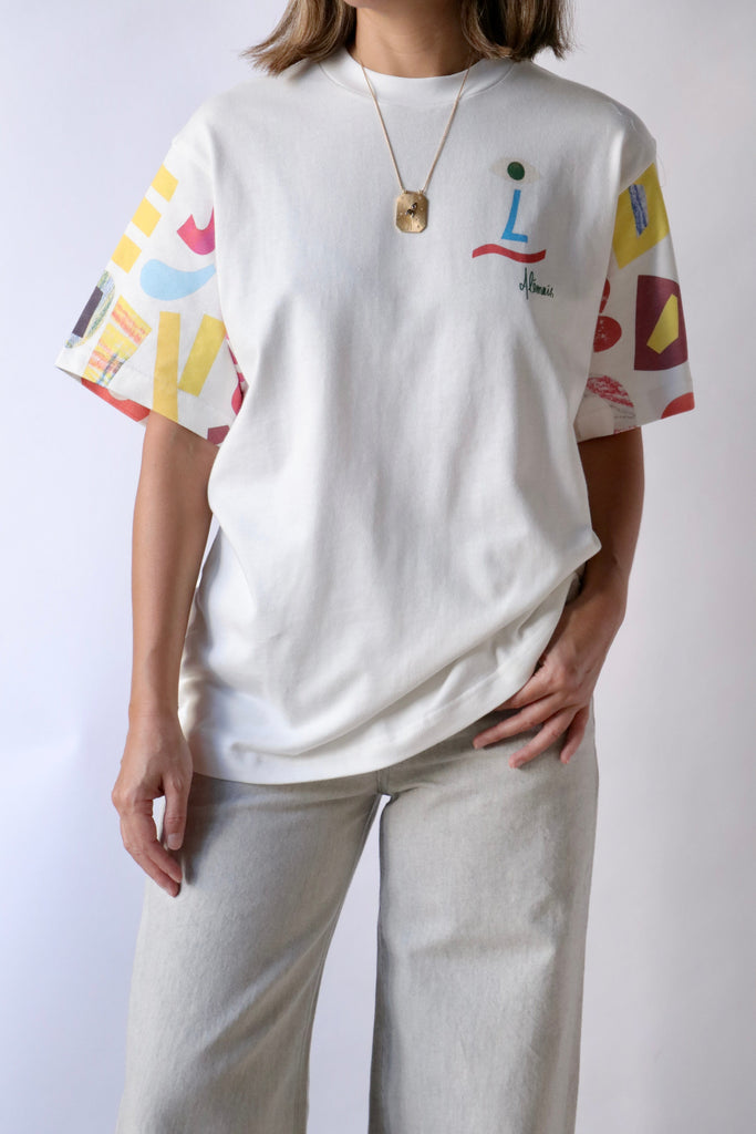 Alémais Nadia Face Tee in White/Multi T-Shirts & Tanks Alémais 