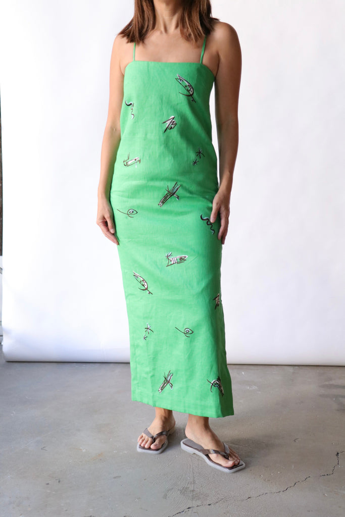 Alémais Wanda Embroidered Midi Dress in Green
