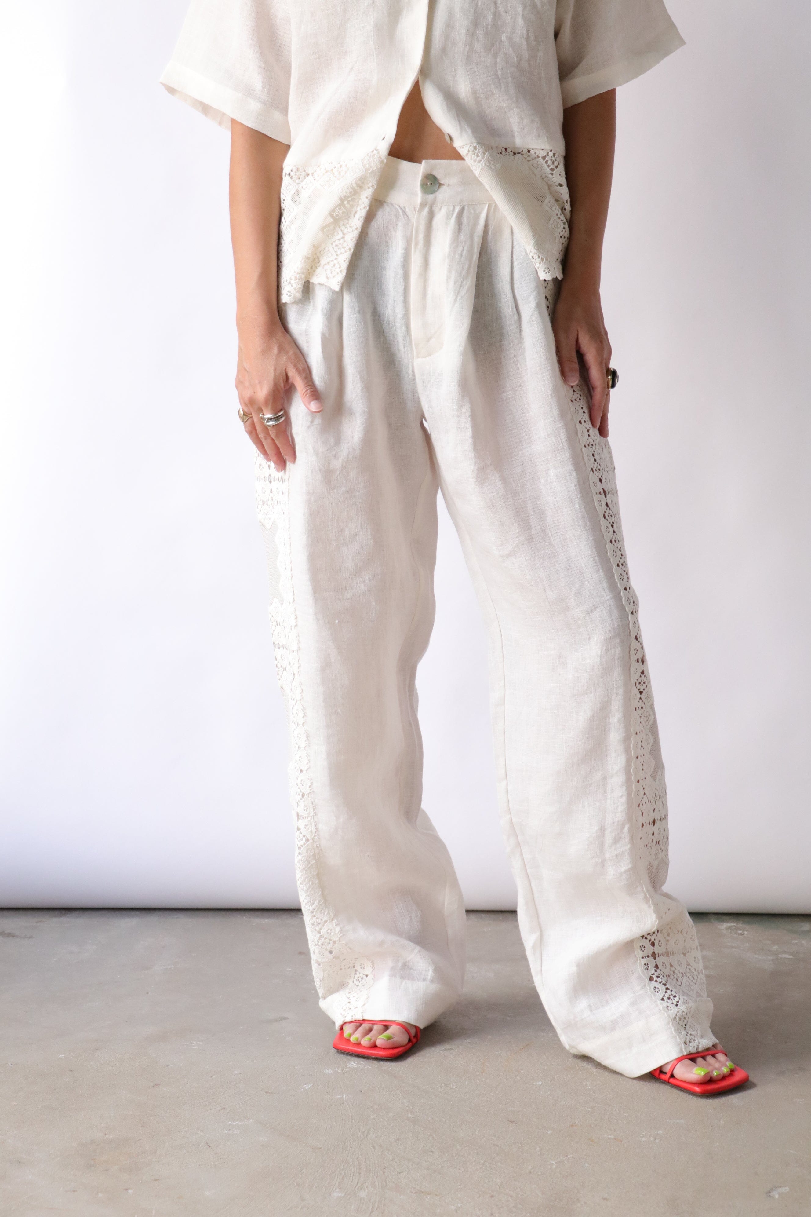 Alix of Bohemia Colette Picnic Eyelet Pants in Ivory | WE ARE ICONIC