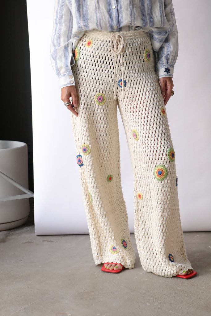 Alix of Bohemia Elia Pearl Flower Crochet Pant Bottoms Alix of Bohemia 