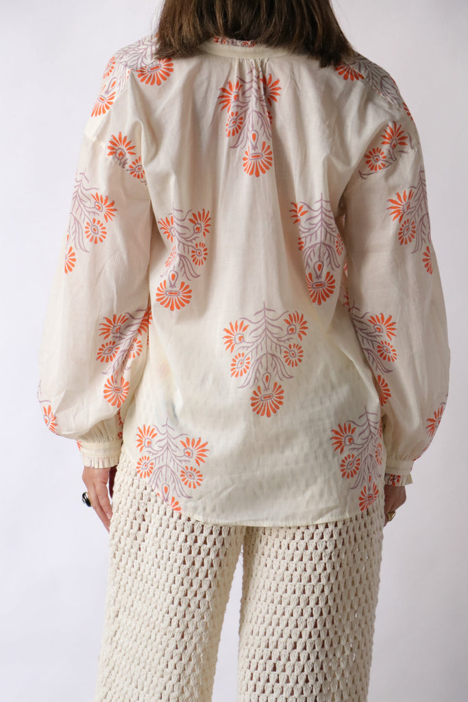 Alix of Bohemia Poet Papaya Aster Blouse in Ivory tops-blouses Alix of Bohemia 