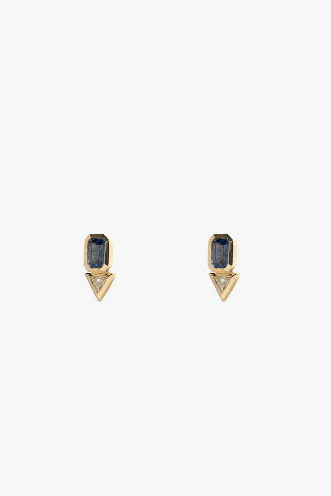 Azlee Sapphire & Trillion Diamond Studs- Pair Jewelry Azlee 