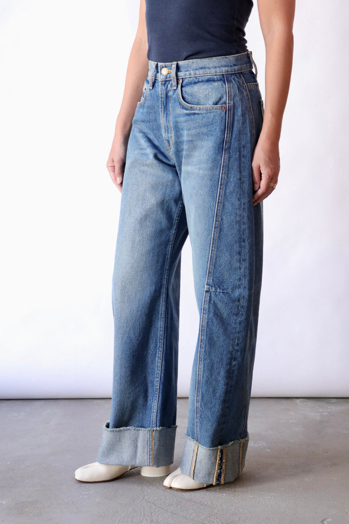 B Sides Relaxed Lasso Cuffed in Vista Blue Bottoms B Sides 