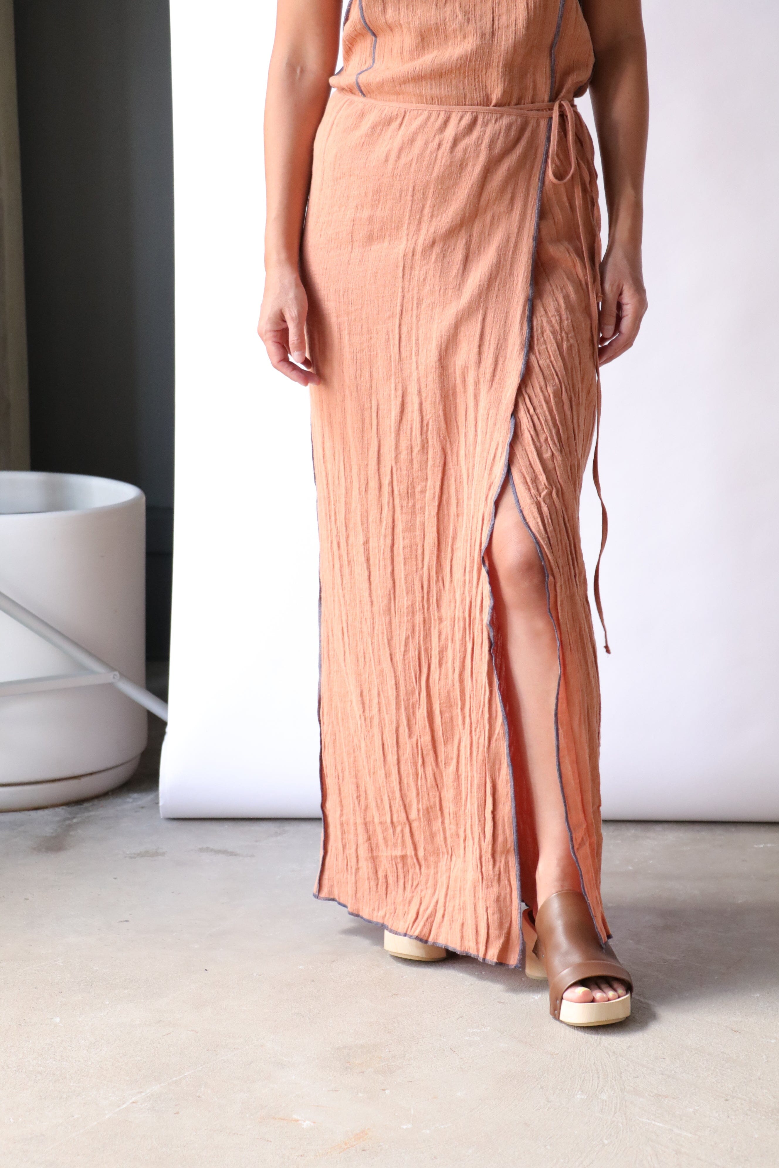 baserange / ベースレンジ  Shok Wrap Skirt Baserange Shok Wrap Skirt in Brick | WE ARE ICONIC