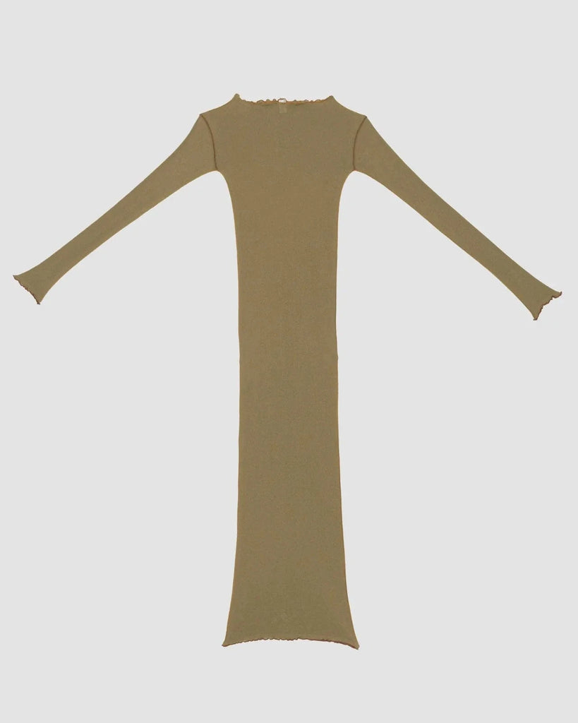 Baserange Vein Long Sleeve Dress in Jade Brown Dresses Baserange 