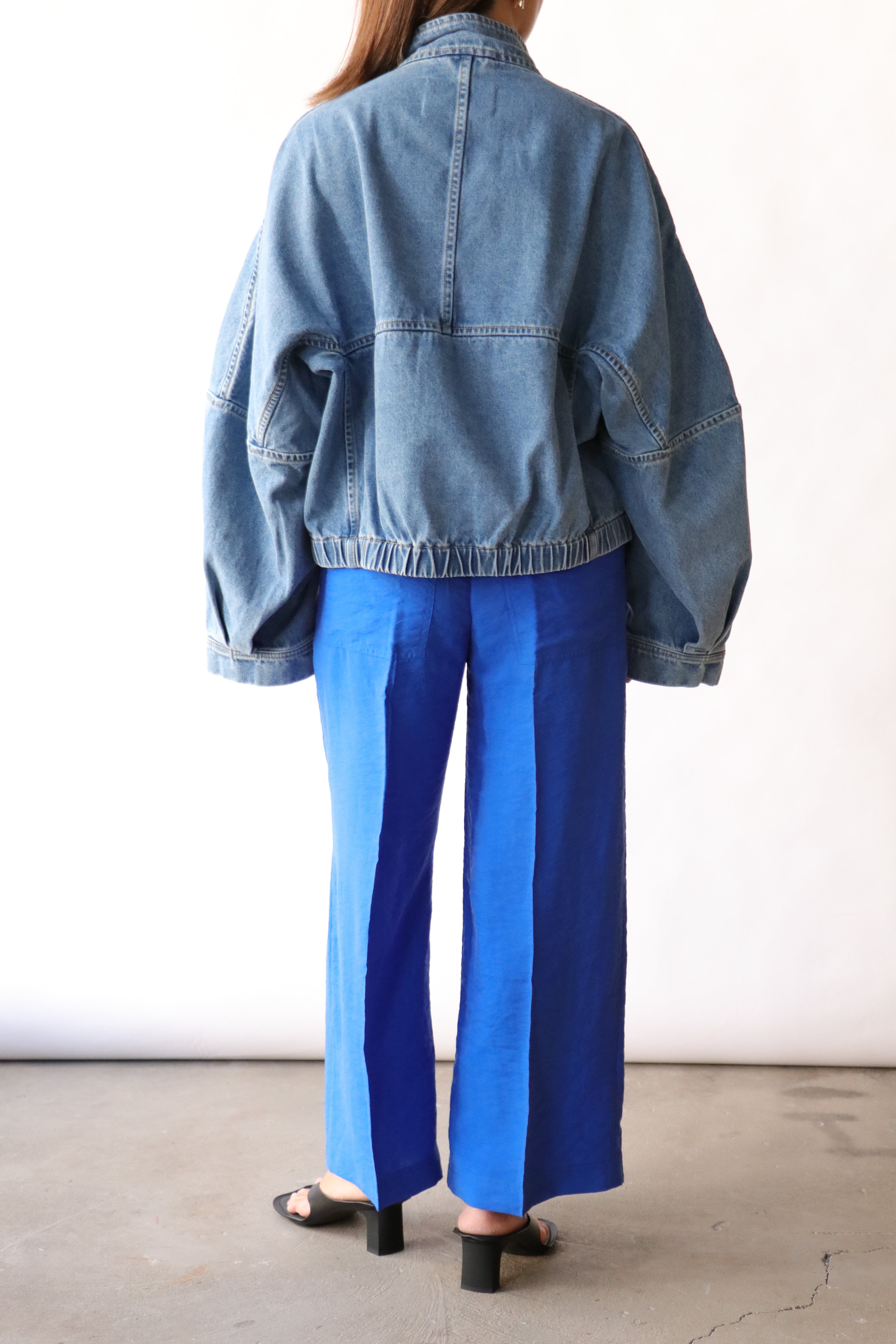 Christian Wijnants Jola Cropped Denim Jacket in Blue | WE ARE ICONIC