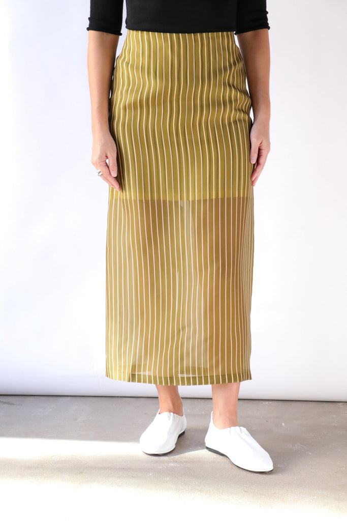 Christian Wijnants Susa Khaki Skirt in Peach Stripes Bottoms Christian Wijnants 