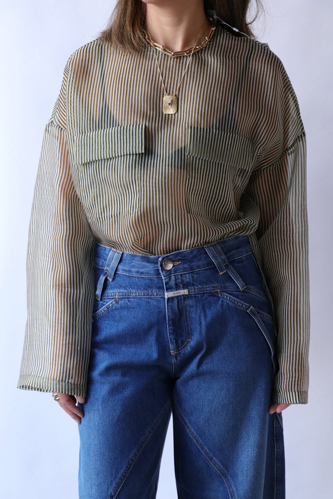 Christian Wijnants Tenoi Top in Khaki Stripe tops-blouses Christian Wijnants 