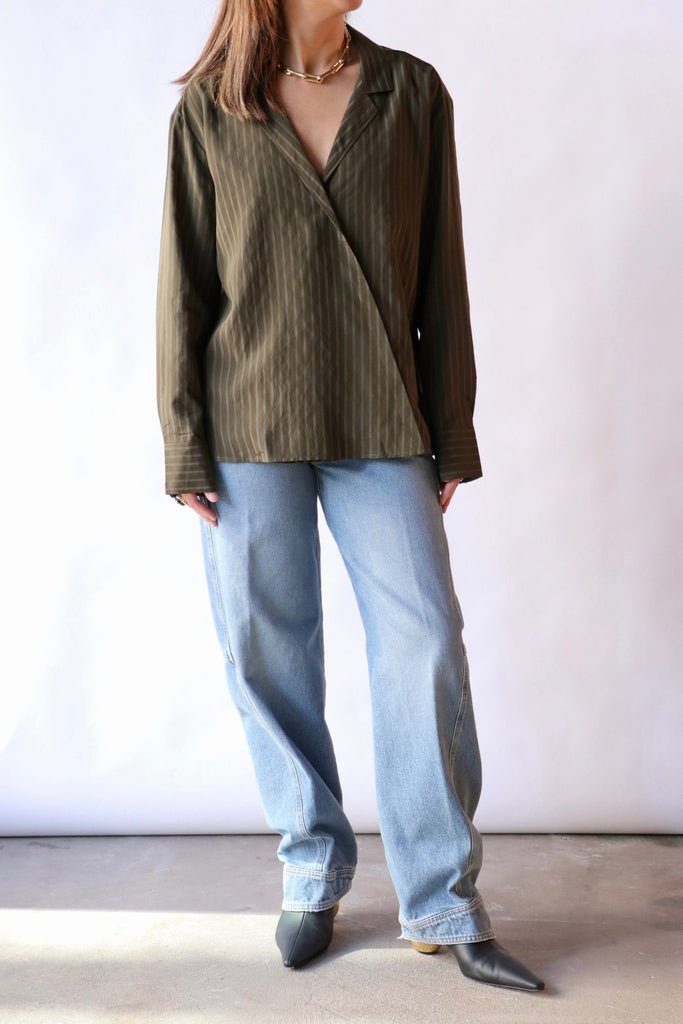 Closed Blouse with Asymmetric Details in Marsh Green tops-blouses Closed 