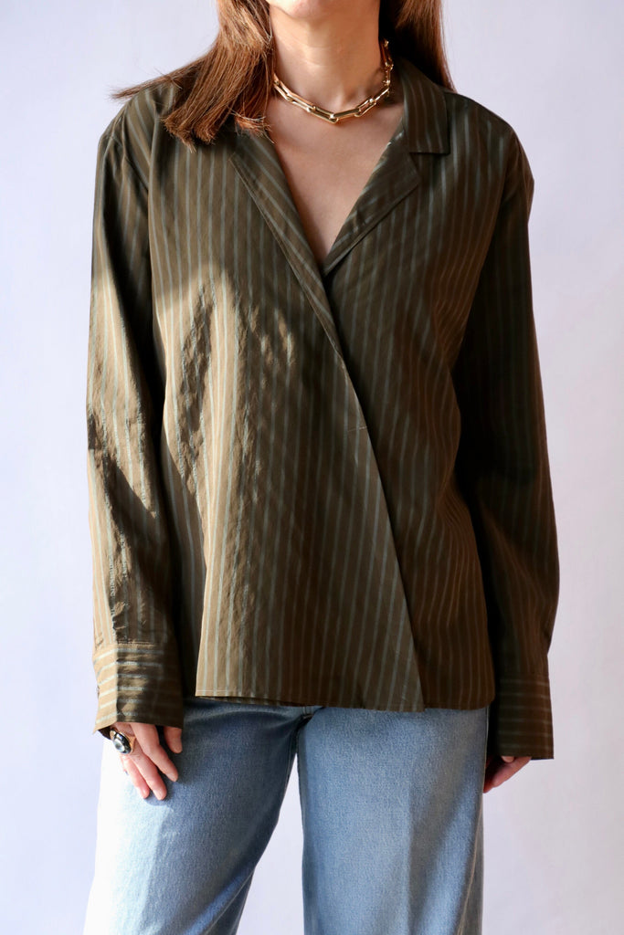 Closed Blouse with Asymmetric Details in Marsh Green tops-blouses Closed 