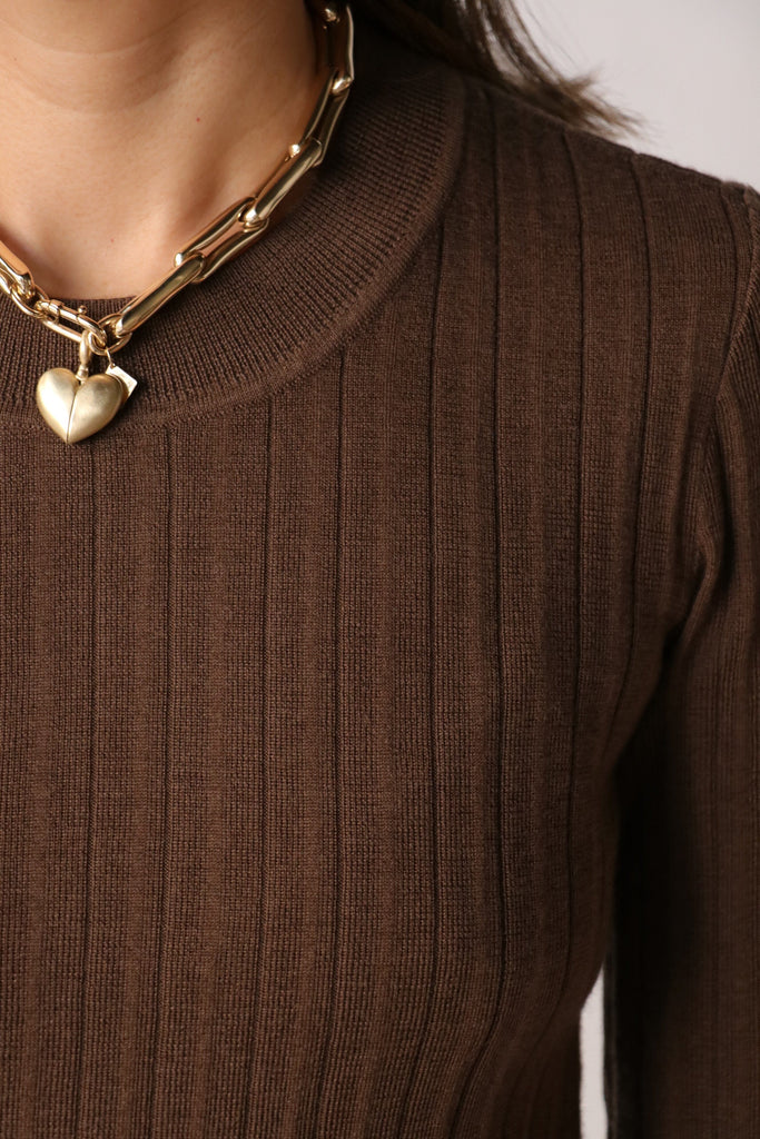 Closed Crew Neck in Cocoa Brown tops-blouses Closed 