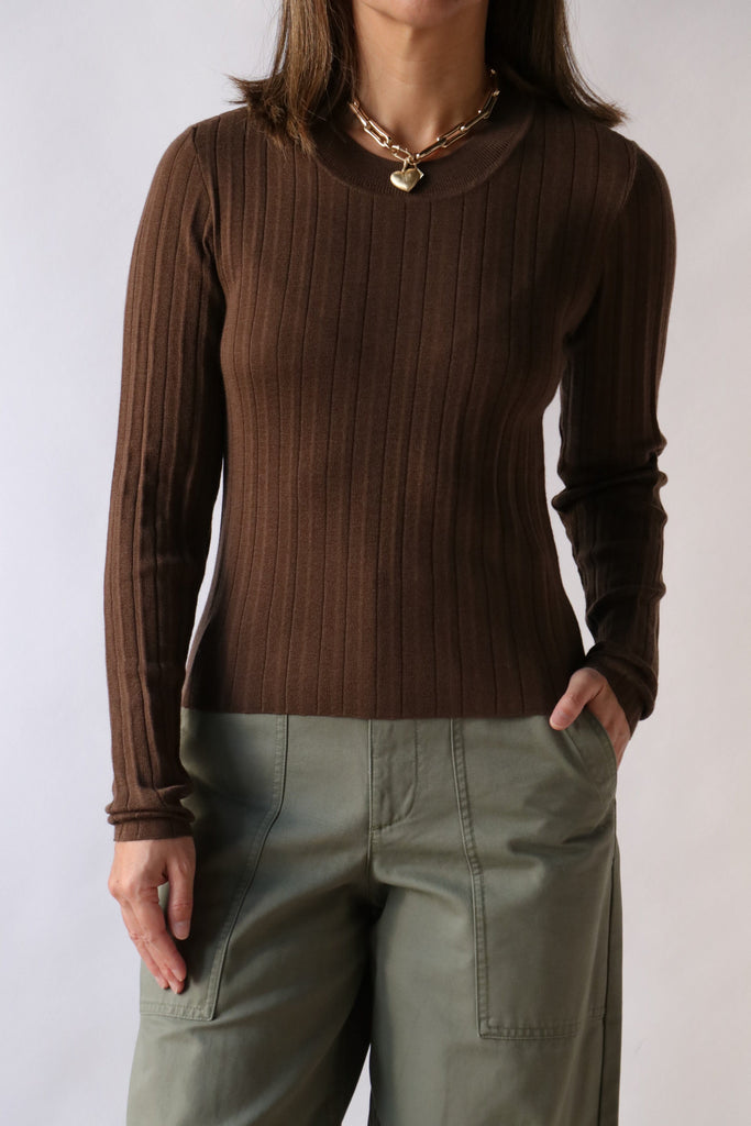 Closed Crew Neck in Cocoa Brown tops-blouses Closed 