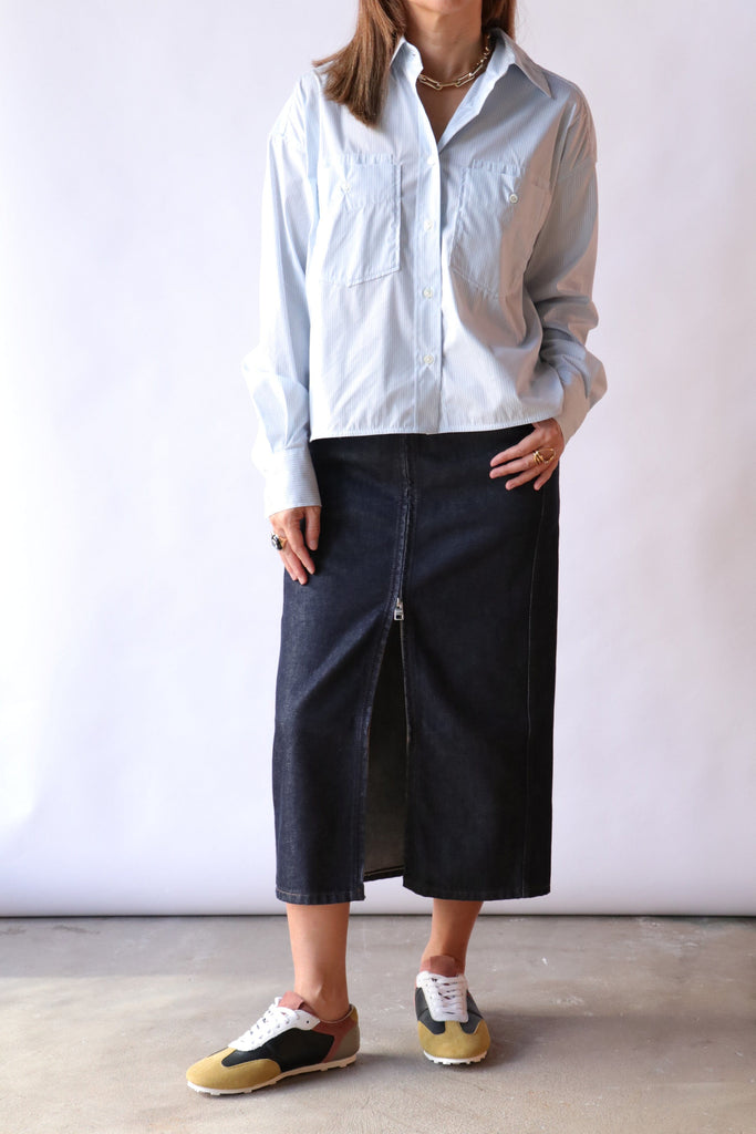 Closed Denim Zip Skirt in Dark Blue Bottoms Closed 