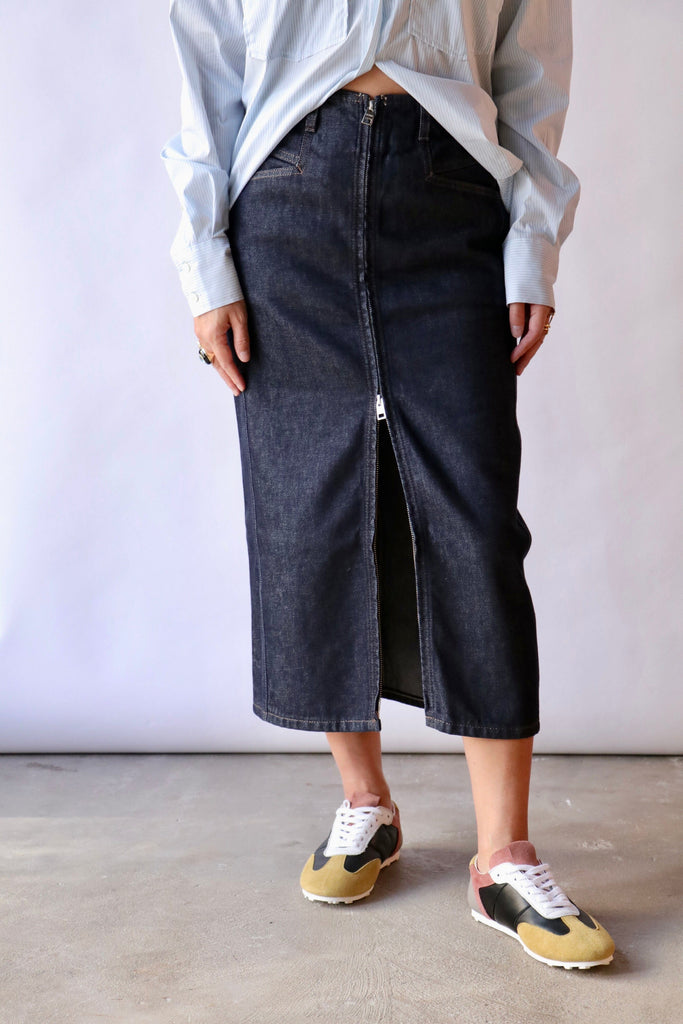 Closed Denim Zip Skirt in Dark Blue Bottoms Closed 