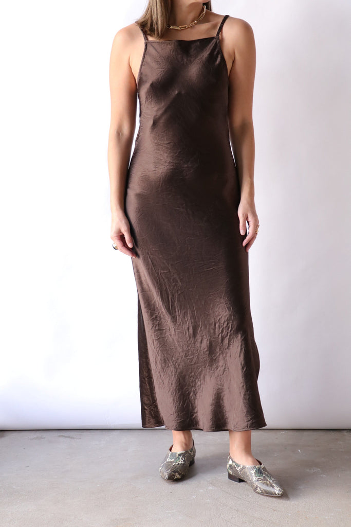 Closed Long Strap Dress in Cocoa Brown Dresses Closed 