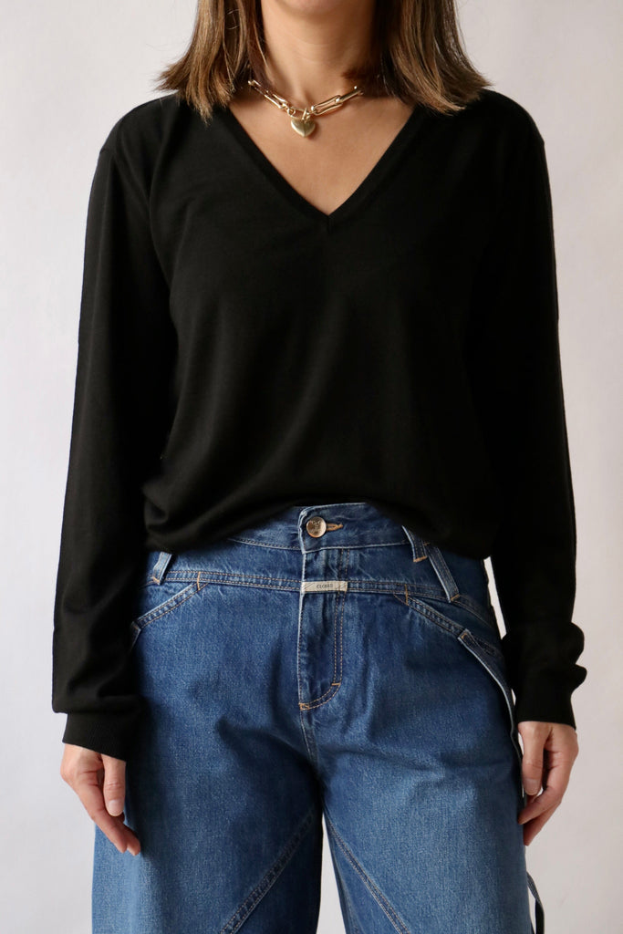 Closed V Neck Long Sleeve in Black tops-blouses Closed 