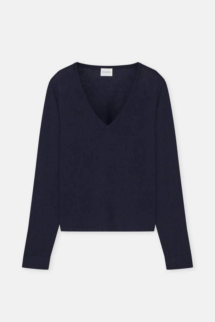 Closed V neck Long Sleeve in Dark Night tops-blouses Closed 