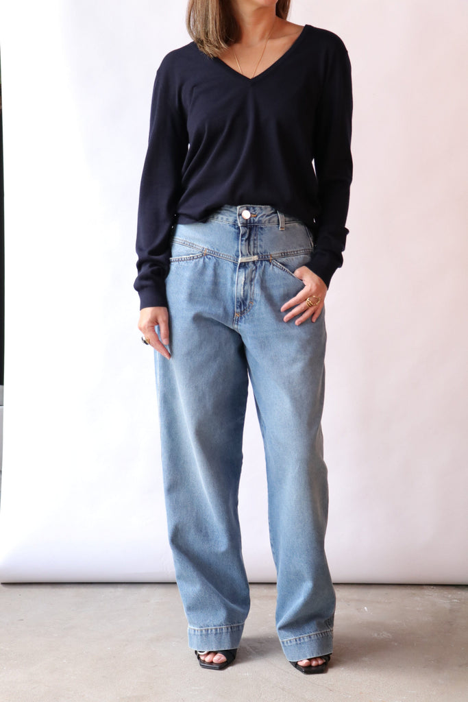 Closed Wide Jeans- Deni-x in Mid Blue Bottoms Closed 