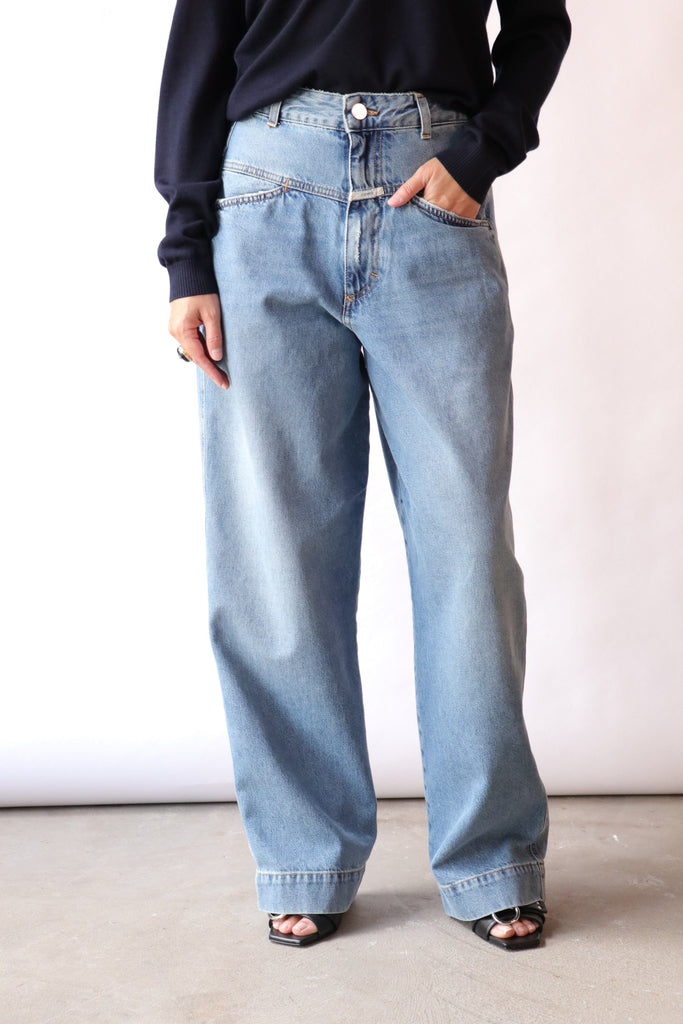 Closed Wide Jeans- Deni-x in Mid Blue Bottoms Closed 