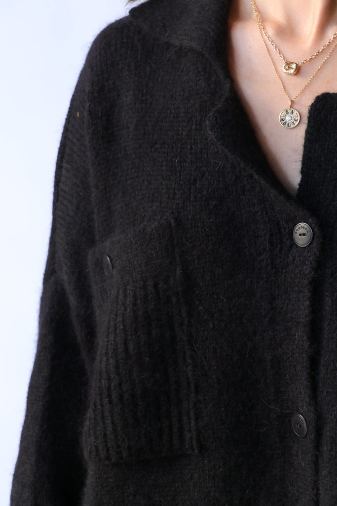 Cordera Baby Alpaca Polo Jacket in Black Outerwear Cordera 